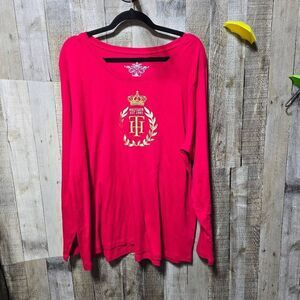 Tommy Hilfiger Vintage Y2K Red Embroidered Graphic Plus Size LS Tee